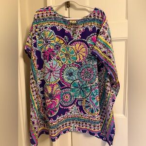 Lilly Pulitzer Lindamarie Skipping Stones Plum Silk Beach Caftan Sz XS